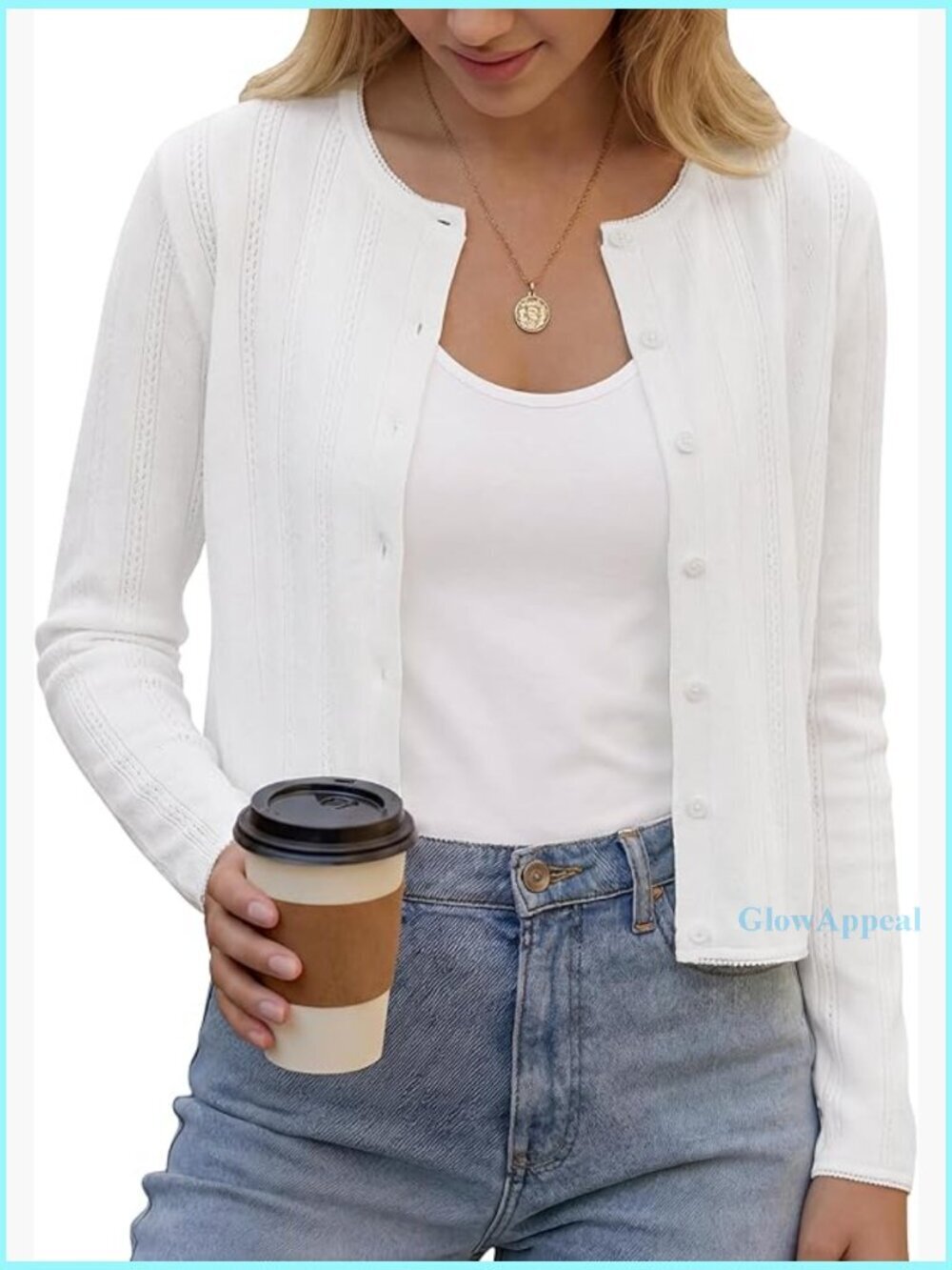 Cropped Cotton Cardigan Sweater Slim Fit Button Down Lightweight